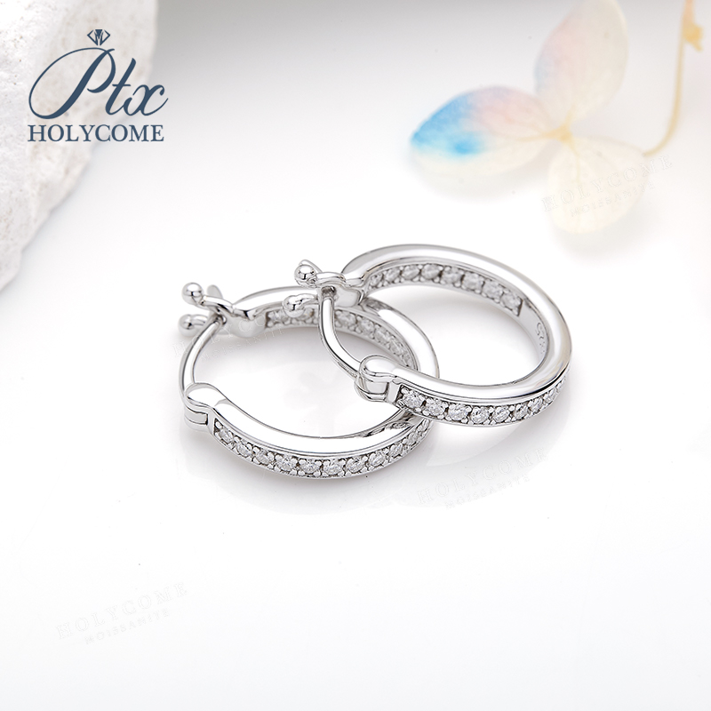 Moissanite Hoop Earrings For Women D Color Original 925 Sterling Silver Jewelry Classic Women's Full Moissanite Diamond Huggie Earrings