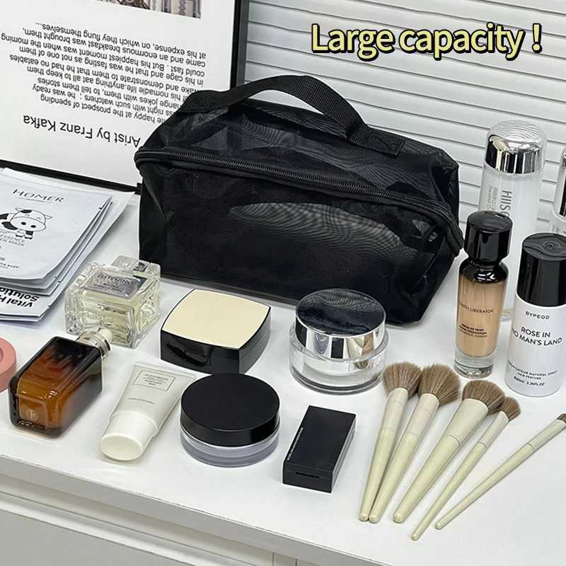 Double Layer Travel Makeup Bag Large Capacity Mesh Cosmetic Pouch Makeup Pouch Mens Bag Travel Essentials Cosmetic Pouch Y250808