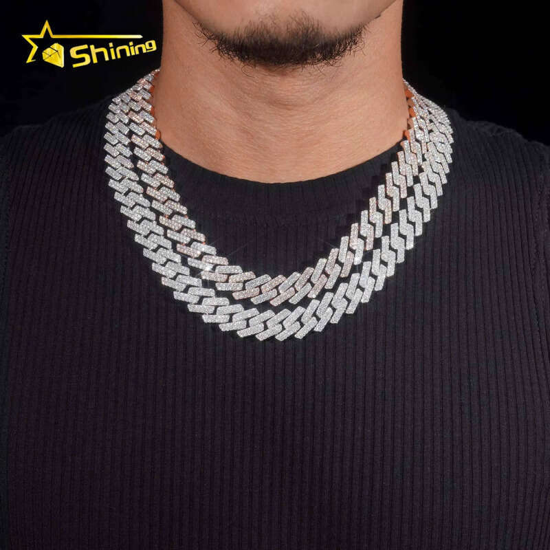 Hip Hop Jewelry High Quality 15mm Two Row Popular Sier Moissanite Iced Cuban Link Chains
