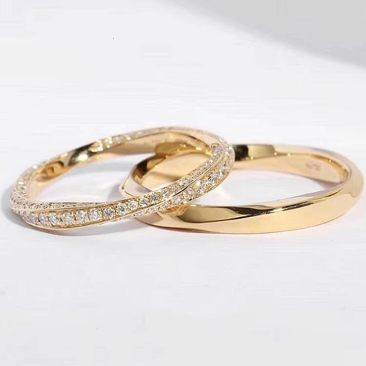 Xingguang 14k Pure Gold Mobius Moissanite Round Brillaiant Cut Vvs Clarity d Color Set Rings for Women Jeweley