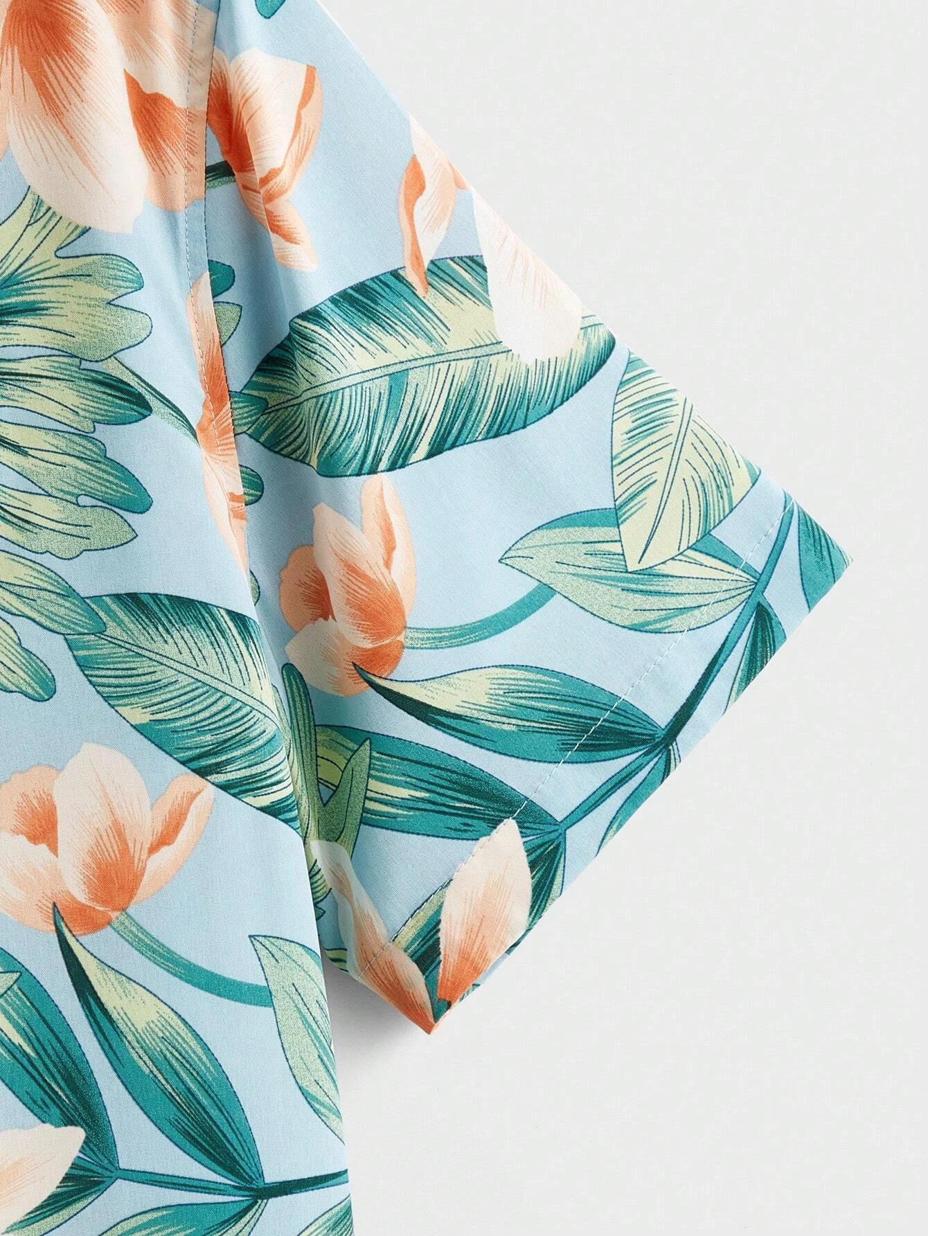 Hawaiian color coconut tree print lapel fashion mens shirt 2024 seaside resort casual style shortsleeved 250804