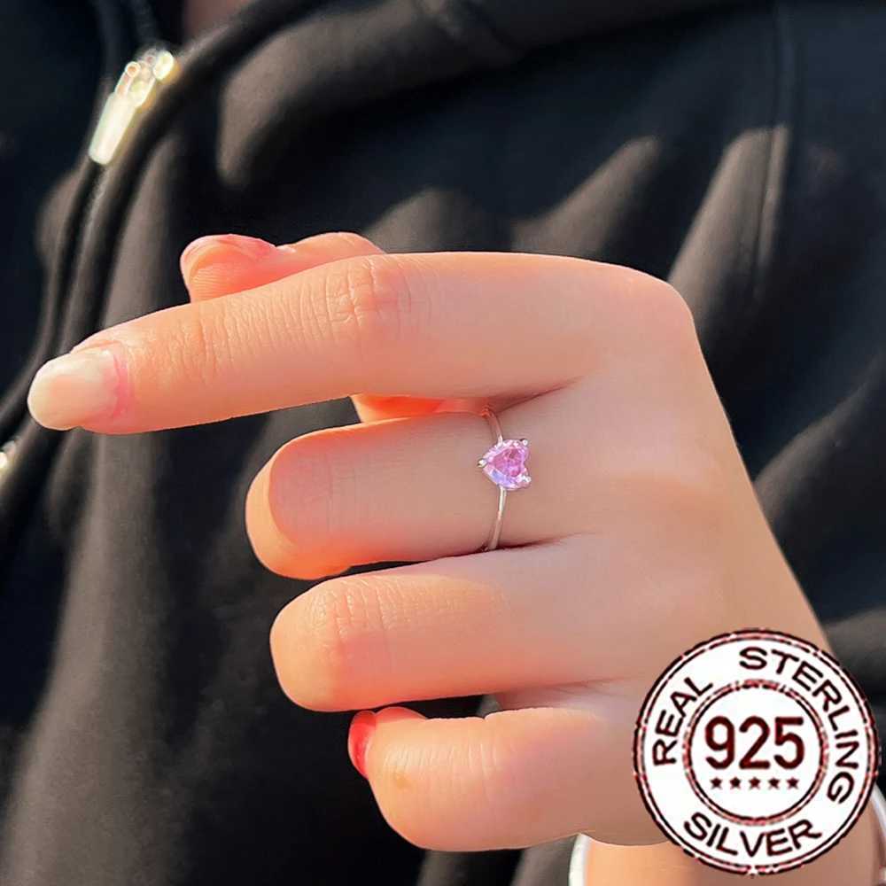 925 Sterling Silver 1CT Pink Heart Shape CZ Stone Wedding Band Promise Rings for Women Fine Jewelry Lover Gifts SR046 Y250808