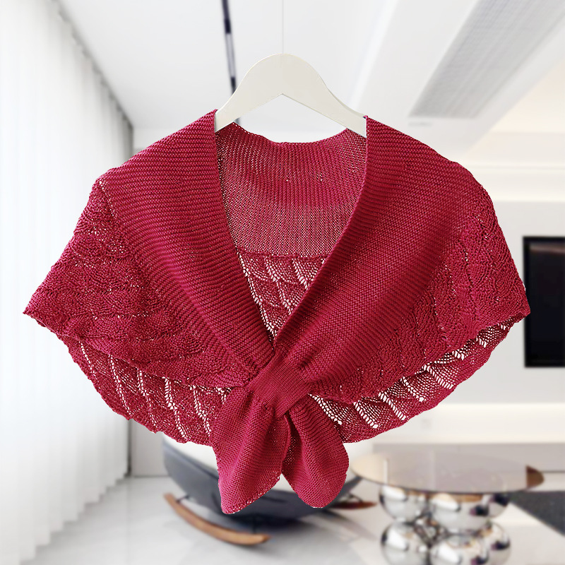 K1614 Internet celebrity knitted air-conditioning shawl outer wear summer thin wool personality spring and autumn scarf fashionable outer wear stylish