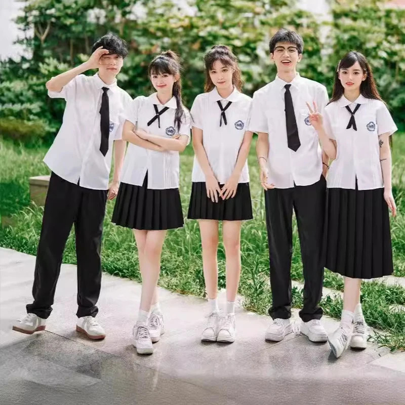 Men Women JK Uniform Thai Style School Uniforms Short Sleeve Shirts Preppy Pleated Skirt With Bow Tie TopSkirts Cosplay 250729