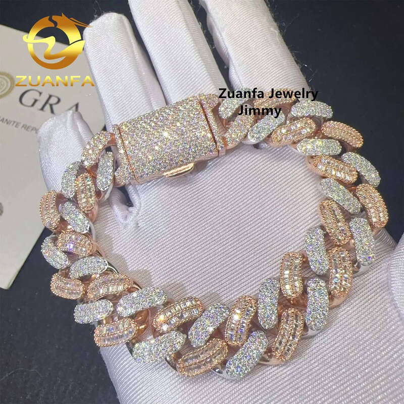 Pass Tester Hip Hop Sier Two Tone Color Rapper Jewelry Popular VVS1 Moissanite Dia Cuban Link Bracelet Men