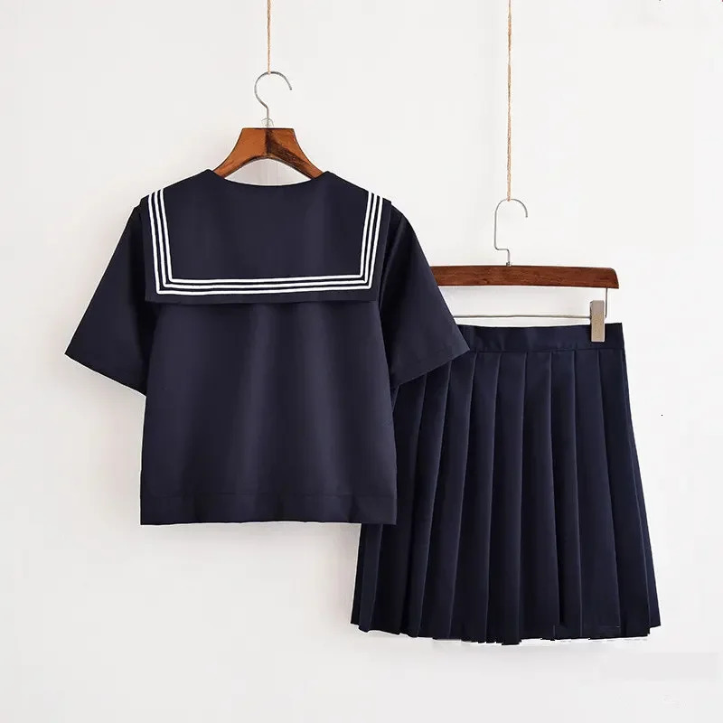 Navy Blue JK Uniform Summer Shortlong Sleeve Japanese School Uniforms Girls Sailor Sets Pleated Skirt COS Costume 250729