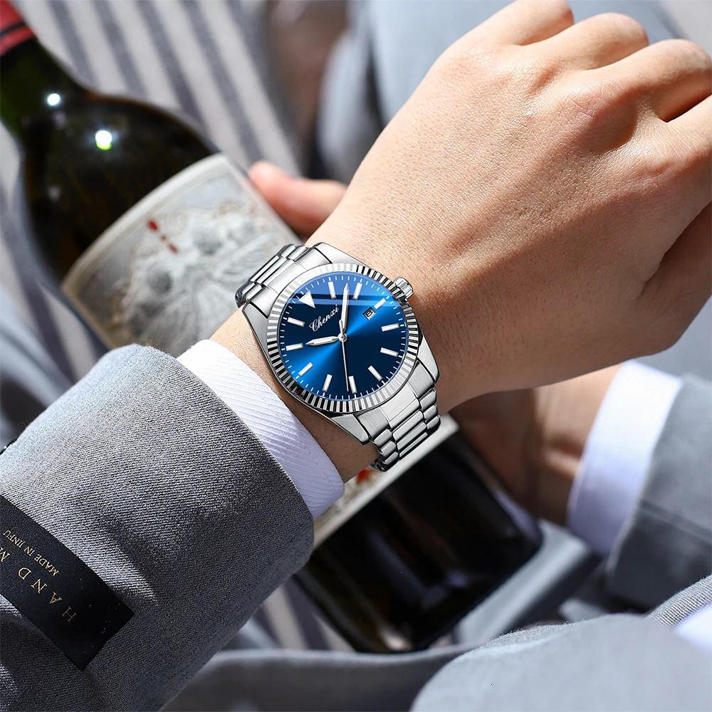 Fashion Business Watches For Men Luminous Round Dial Quartz Watches Waterproof Stainless Steel Band Man Watch 250807