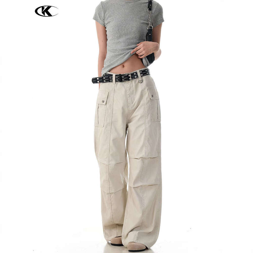 11Kn American Style Straight-Leg Slightly Flared Cargo For Men And Women Slimming Multi-Pocket Simple Loose Casual Pure Cotton Long Pants B5