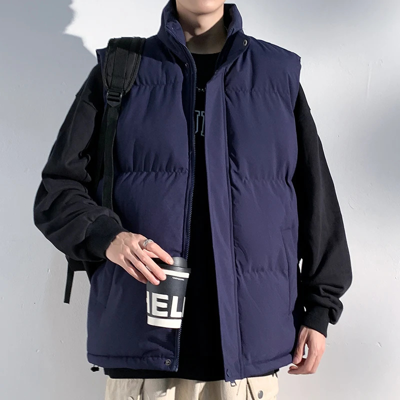Mens Down Vest Autumn and Winter Solid Color Casual Loose Windproof Outdoor Travel Warm Coat Mens Trend Sleeveless Jacket 250805