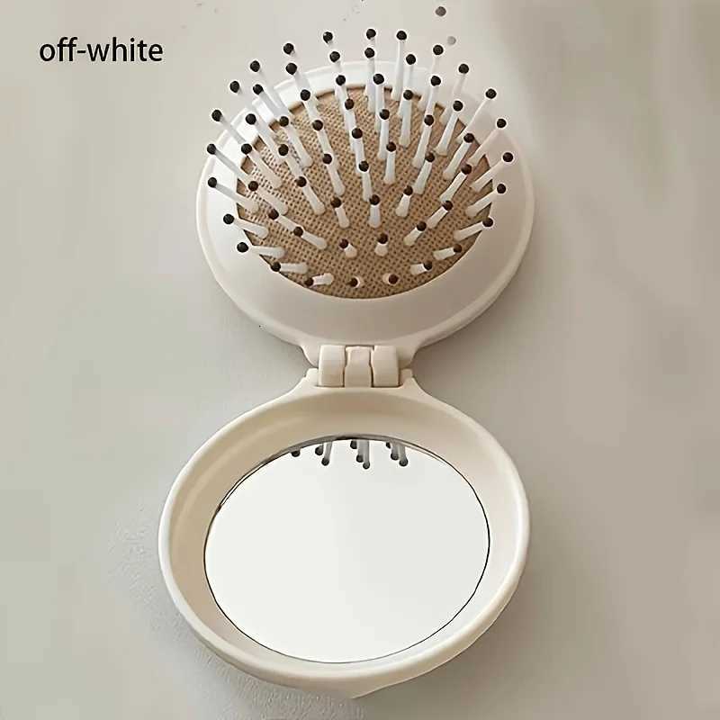 Mini Portable Folding Travel Hair Brush with Mirror for Women Lightweight Plastic Dual Fold Design for Outdoor Use Hand Washable Z250807