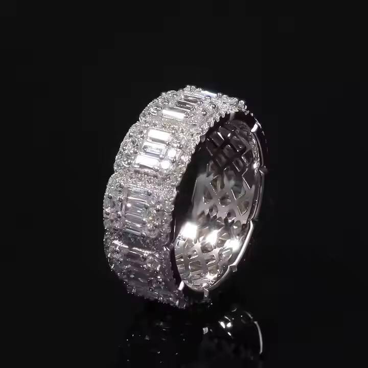 Wholesale Hip Hop Jewelry Iced Out Brass Bling Ring 8 mm Cubic Zirconia Iced Out Wedding Ring