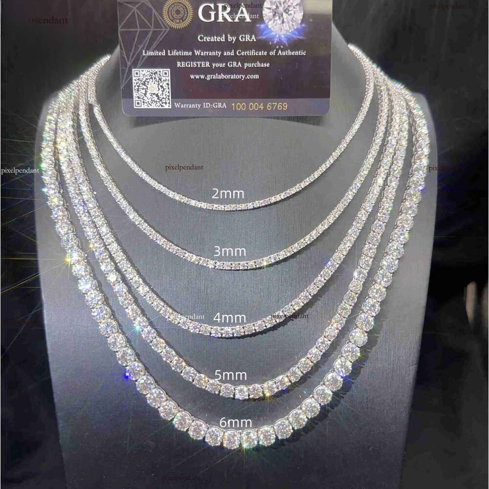 2mm 3mm 4mm 5mm Hip Hop Necklace Sier vvs moissanite tennis chain women mens necklace pass dia tester Chain