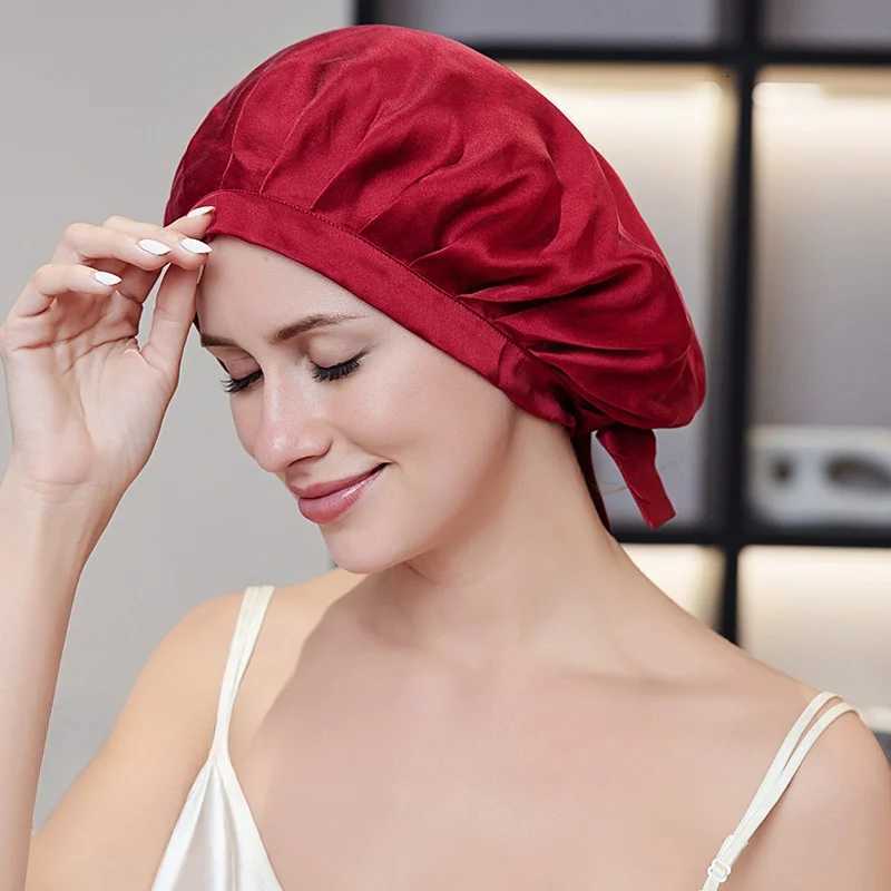 Mulberry Silk Bonnet Sleep Cap for Women Night Hat 16 Momme with Adjustable Ribbons Hair Care Z250808