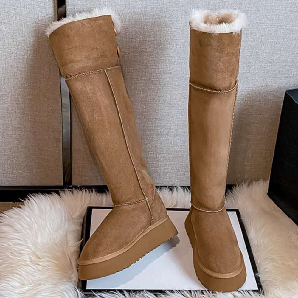 Women's Snow 2025 New Winter High-End Two-Way Button Long Warm Height-Increasing Northeast Fur Boots