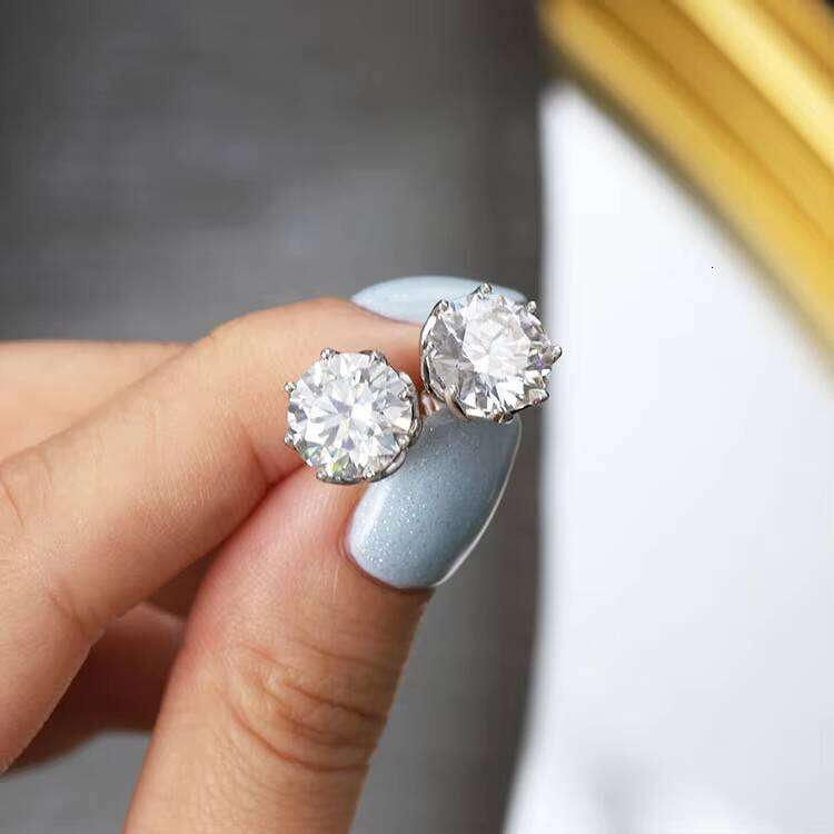 Fine Jewelry Sterling Sier Round Brilliant Cut 9mm Moissanite Dia Gold Plated Stud Earring with GRA Certificate