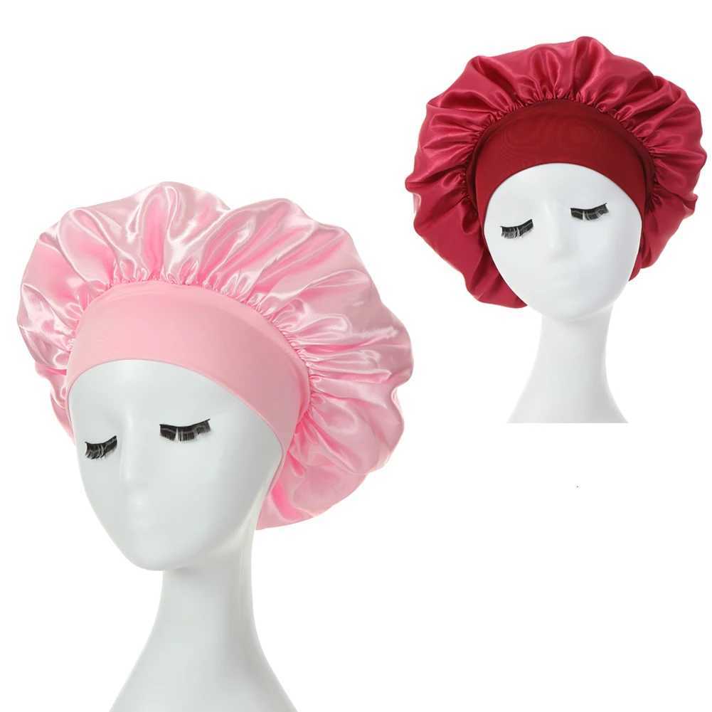 2PCS Milk Imitation Silk Wide Brim Satin Cloth Womens Hair Hat Bonnet Elastic Band Headwear bonnets for women Z250808