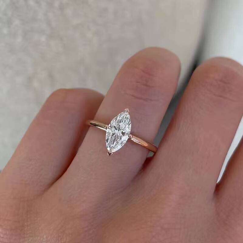 Solitaire 4 Prongs Rose Gold 1.5CT Marquise Moissanite Women Dia Fine Jewelry Rings