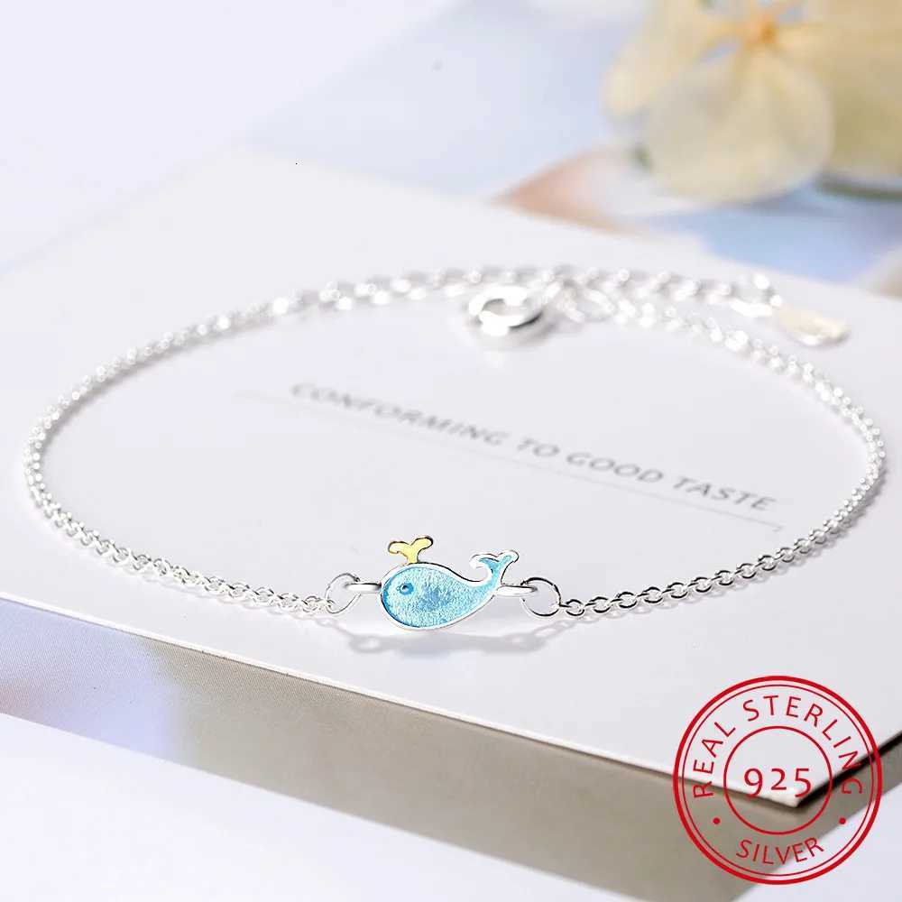 Handmade Personality New Exquisite 925 Sterling Silver Jewelry for Women Blue Epoxy Whale Fish Temperament Bracelets SB10 Z250807