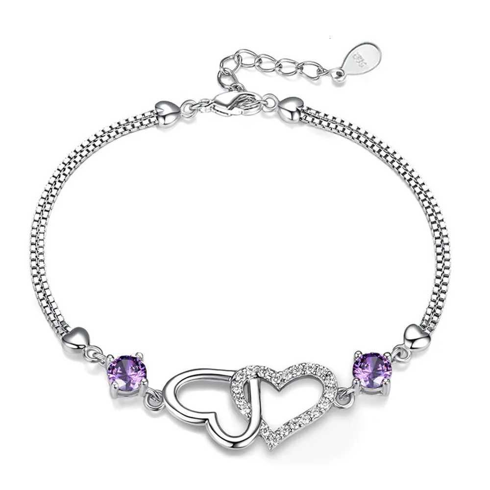 925 Sterling Silver Bracelet Inlaid With Natural Amethyst Zircon Heart Lady Bracelet Charm Jewelry Gift Wedding Jewelry Z250807