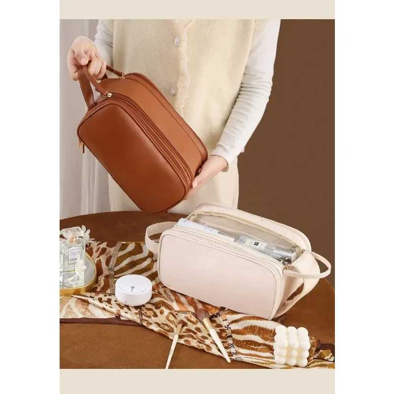 PU Large Capacity Makeup Bag for Mens Double Zipper High-value Portable Travel Toiletries Bag Handheld Storage Bag Y250808