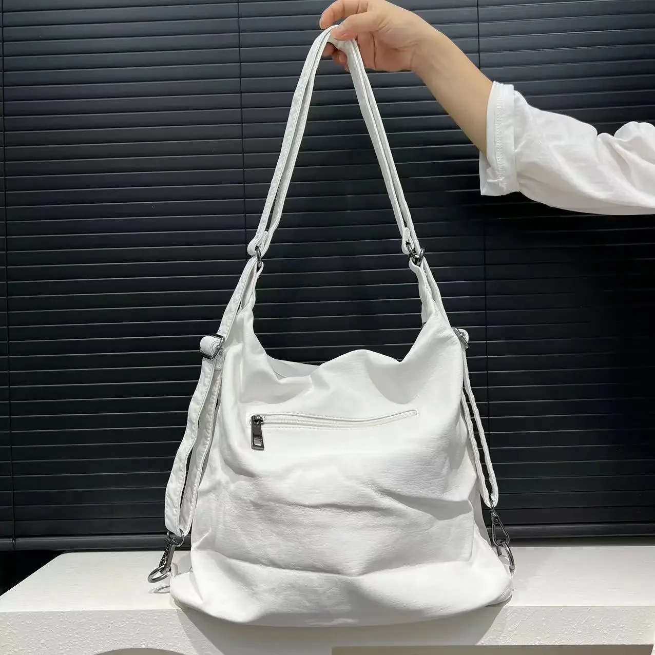 Womens Fashion Multi-Pocket Motorcycle Shoulder Bag Large Capacity Retro Washed Crossbody Backpack 250807