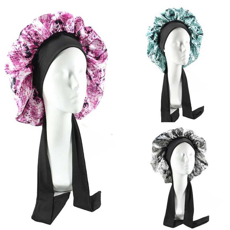 Women Big Size Satin Cap for Sleeping Hat Night Sleep Cap Hair Care Silk Bonet Stain Hair Cap for Women Curly Springy Hair Z250808