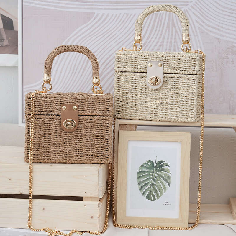 Ins Style Small Square New Straw Bag Single Shoulder Crossbody Handbag for Women Beach Photo Props Wedding Gift