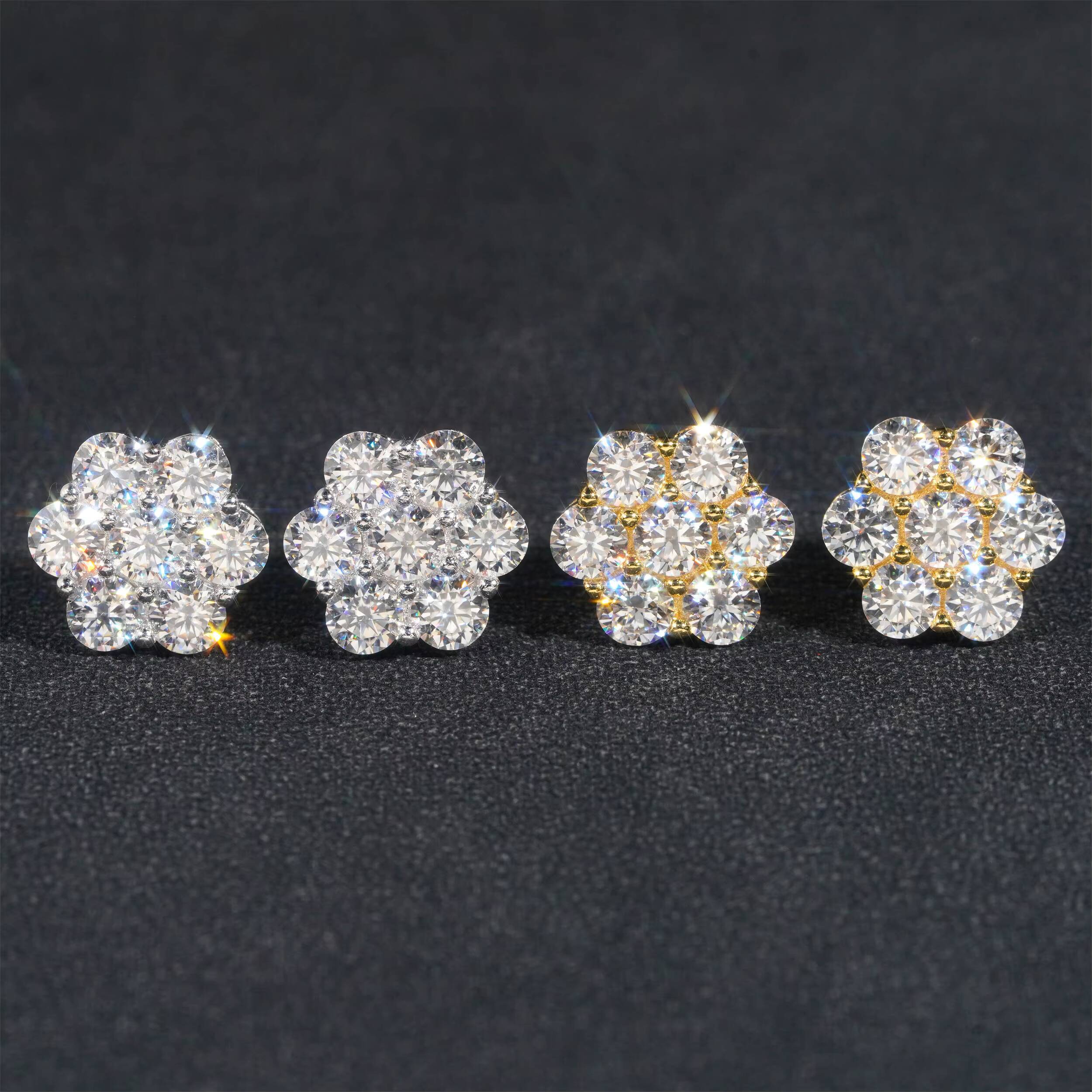 China Jewelry Wholesale Flower Shape Sterling Sier VVS Moissanite Cluster Stud Earrings White Gold Plated Ear Studs