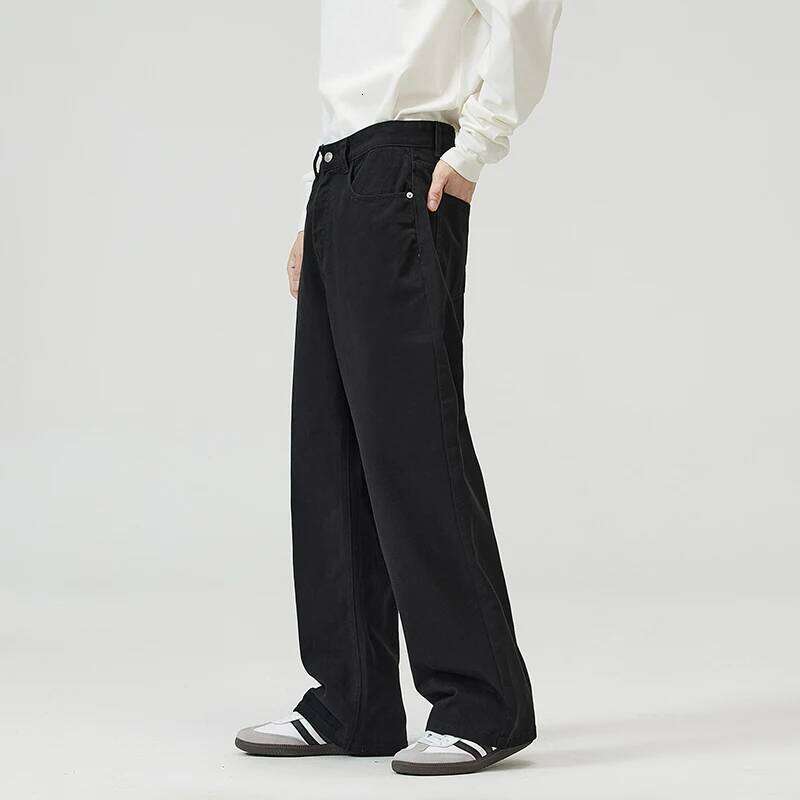 100% Cotton Men's Baggy Straight Jeans Comfortable Soft Casual Pants Fashion Korean White Brown Denim Trousers Male Clothing