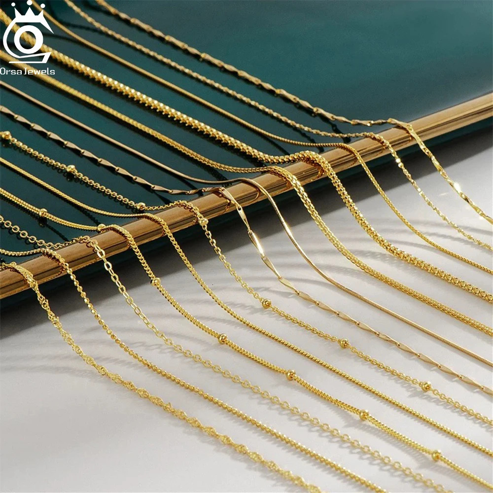 ORSA JEWELS 14k Gold 925 Sterling Silver Paperclip Chopin Rope Cuban Figaro Box Cable Chain Necklace Simple Basic Chain Neck 250807