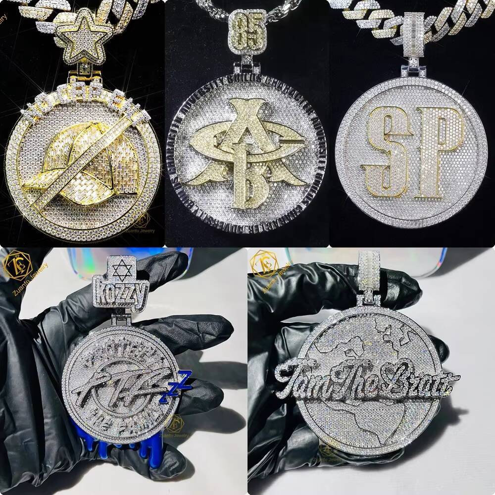 Pass Diamond Tester Iced Out Moissanite Name Pendant Custom 925 Silver VVS Diamond Hip Hop Letter Pendant with Number
