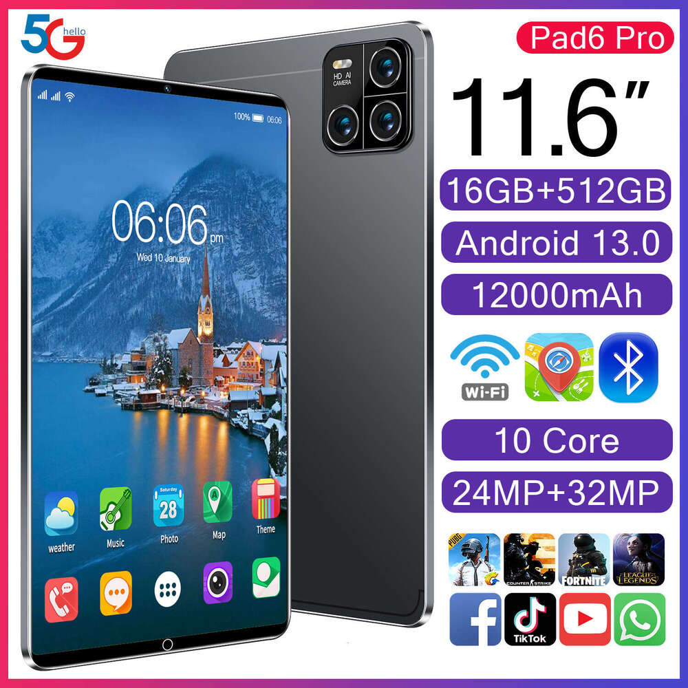 Hot Selling Pad6pro Android Tablet 16+512G Large Screen Eye Protection Computer