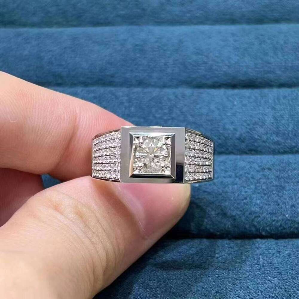 Custom Unique 14k White Gold Moissanite Men Round Cut 0.5CT Dia Jewelry Engagement Ring for Wedding