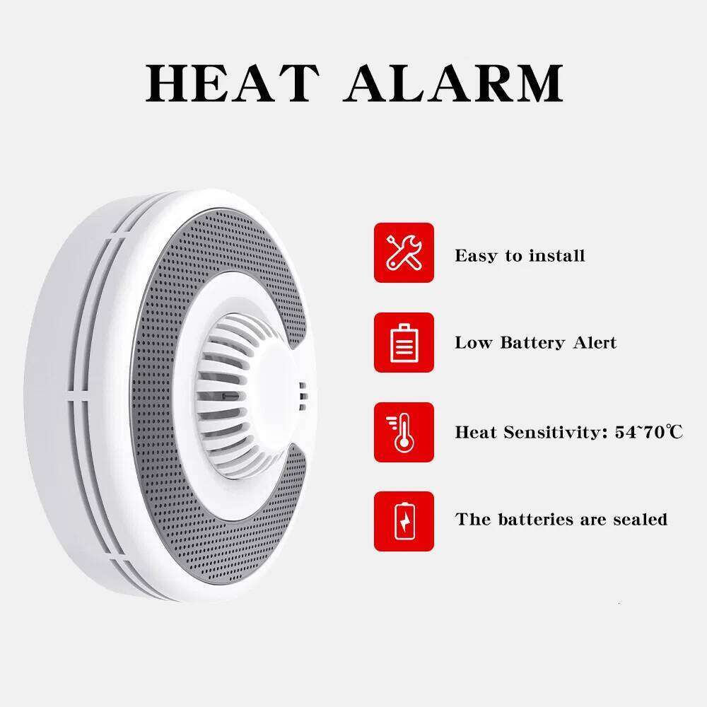 V-Come Alarm Sealed 10-Year Li-Battery, Standalone Heat Detector with Big Test and Silence Button VH03