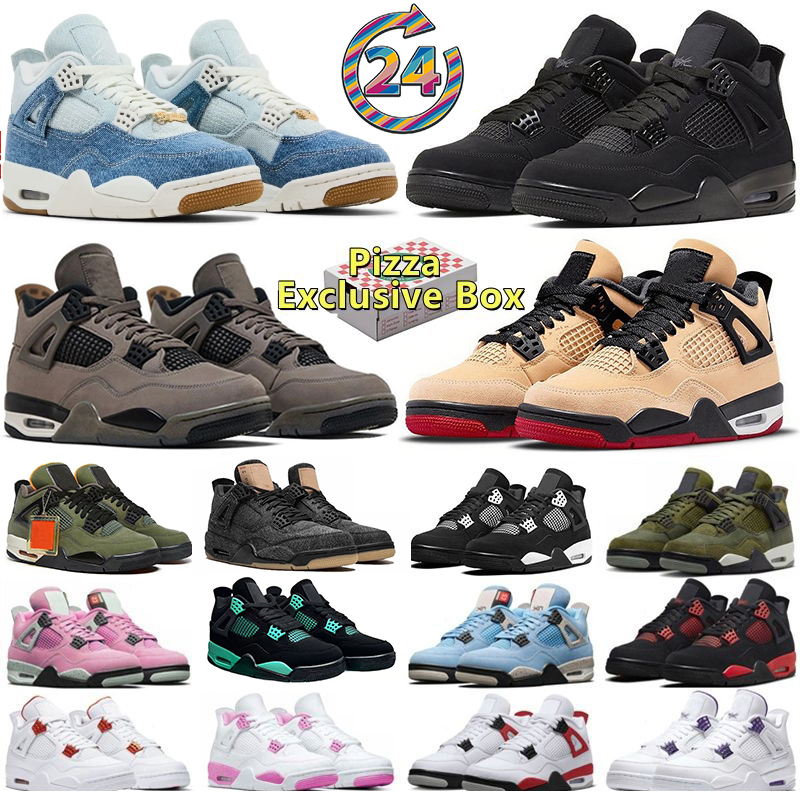 free shipping Basketball Shoes 4s pizza black cat white cement smoke Grey UNC Pink Bred Gold First Class laney Sneakers for man woman sport shoes with box