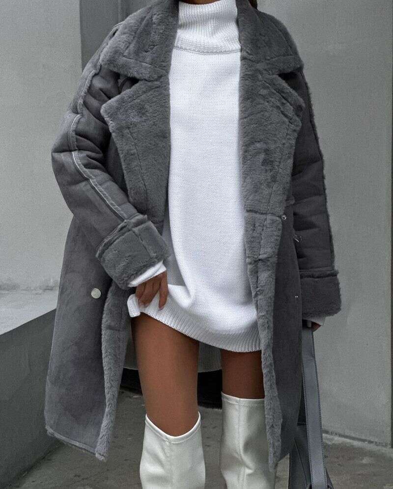 Winter Furry Suede Coat Suit Collar Cardigan Long Sleeve Plush Jacket fur coat