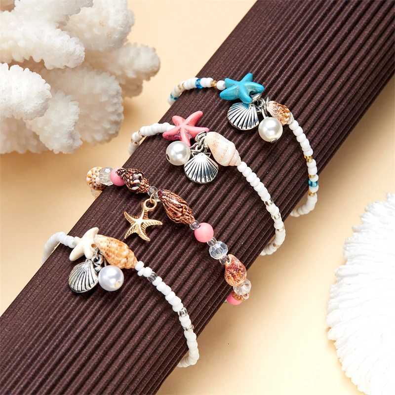 Boho Starfish Conch Bracelet Anklets for Women Cute Adjustable Shell Rice Beads Ankle Bracelets Girls Summer Foot Beach Jewelry Z250807