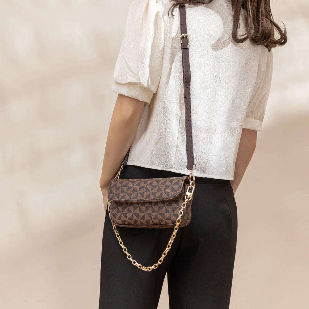 Lacel Urwebin Vintage Triangle Pattern Purse - Gold Chain & Adjustable Strap, Chic Mini Crossbody