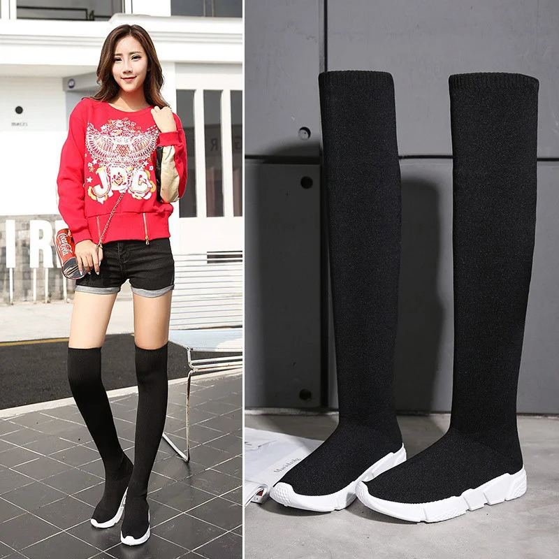 Sexy Sock Boots Knitting Stretch Warm High Heels For Women Fashion Knee Spring Autumn Booties Female 250801