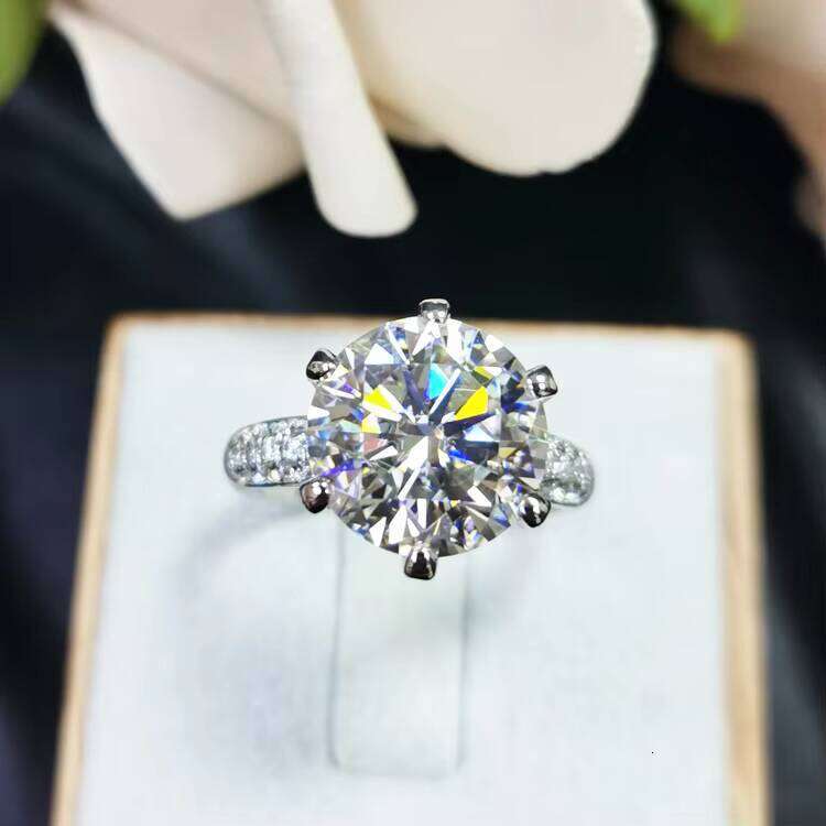 Custom Jewelry 14K Gold 6 Prong 5ct Round Cut Moissanite Auxiliary Stone Melee Engagement Wedding Eternity Women Rings