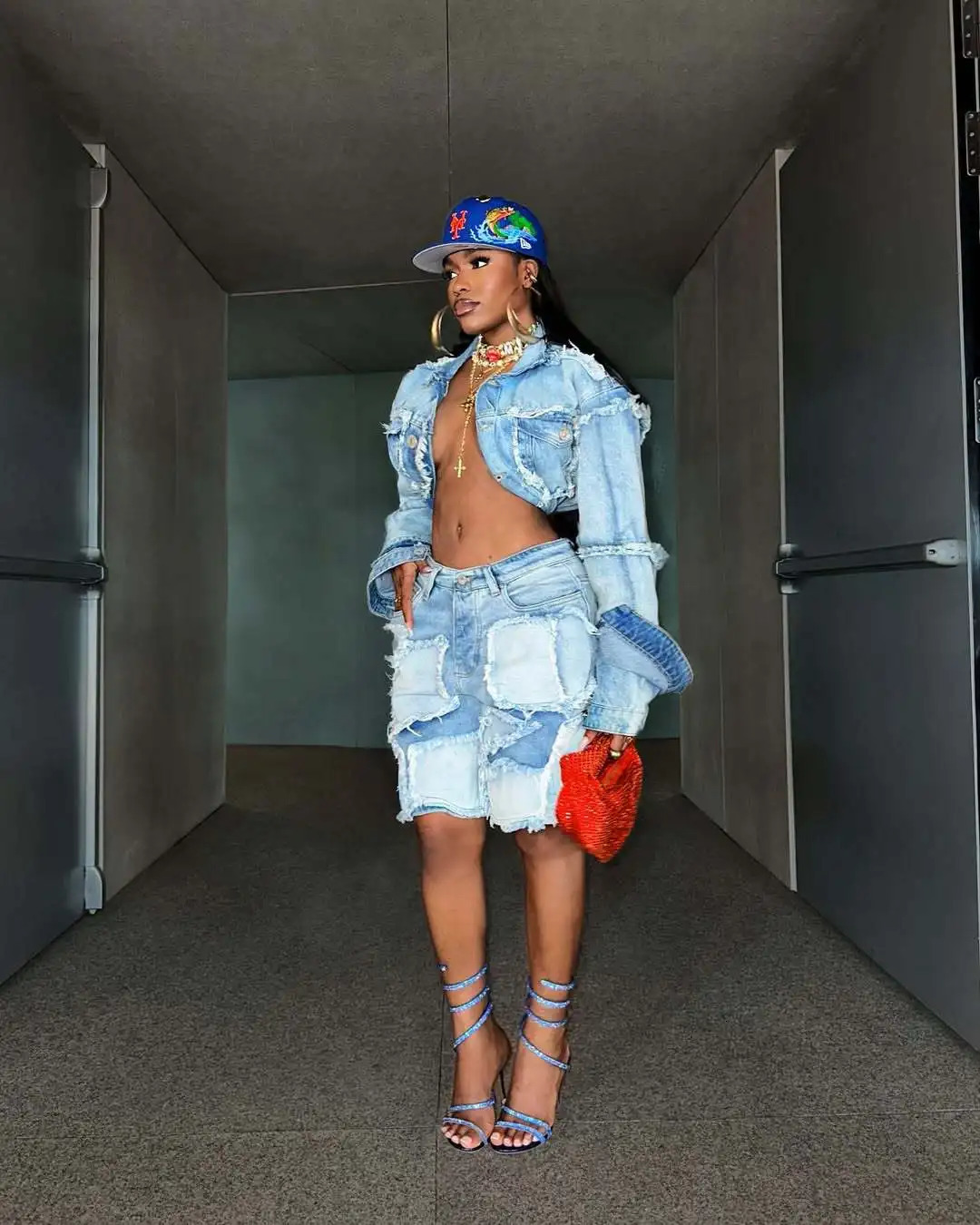 Shorts Pant Set Women Two Piece Sets Denim Turn Down Collar Matching Sets Tops Knee Length Pants High Waist Y2k Streetwear 250728