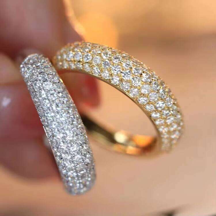 Dropshipping High Quality Pass Tester 5 Rows Full Moissanite Stones Dia Finger Ring 14k Real Gold Fashion Jewelry