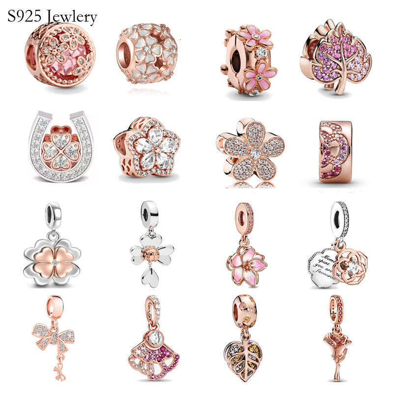 New 925 Sterling Silver Fashion Pendant For S925 Snake Jewelry Exquisite Rose Gold Lucky Clover Pendant Flower Collection Beads