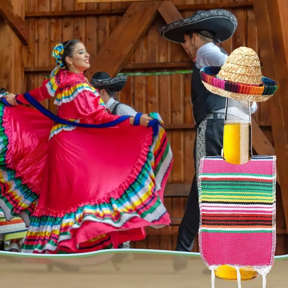 Home Supplies Mexican Theme Tiny Sombrero Hats Fiesta Decoration Party Decor Bottles Serapes Colorful Beer Poncho Cover 250804