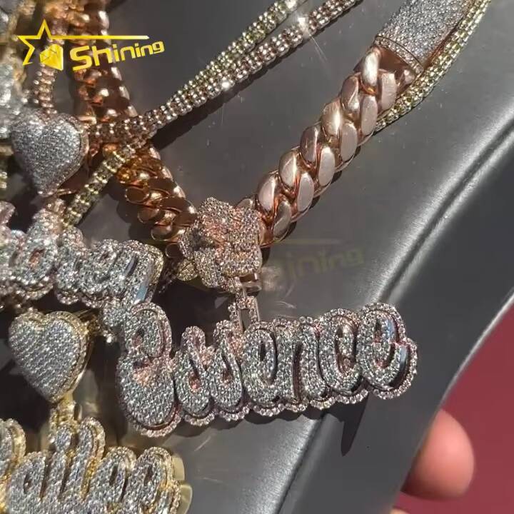 Custom Name Mossanite Pendant Iced Out Pendant VVS Moissanite Letter Pendant Silver 925 Gold Plated Hip Hop Jewelry