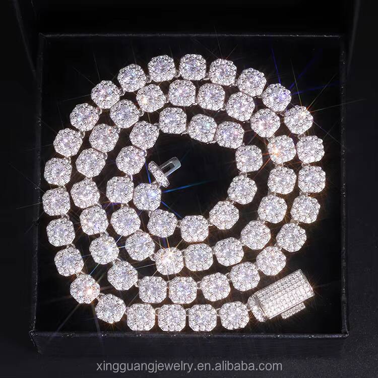 RTS Large Size 8mm Tennis Chain VVS Moissanite White Gold Plated Solid 925 Silver Tennis Chains for Men Women Bracelet Necklace