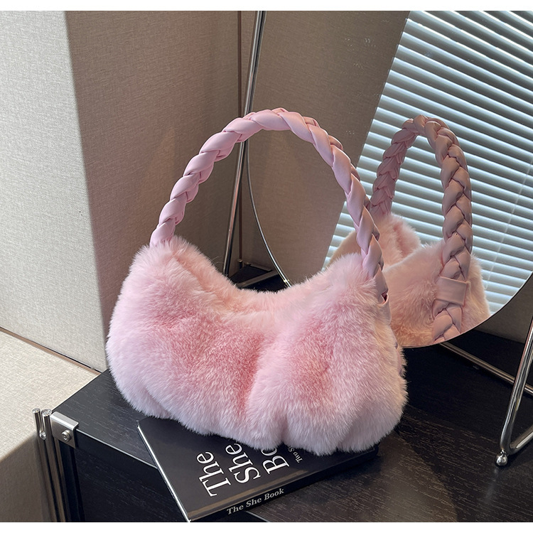 Luxury Brand Designer Bag 2024 Winter New Simple Plush Single Shoulder Bag For Women, Braided Underarm Bag, Handbag, Niche Design Single Shoulder Bag