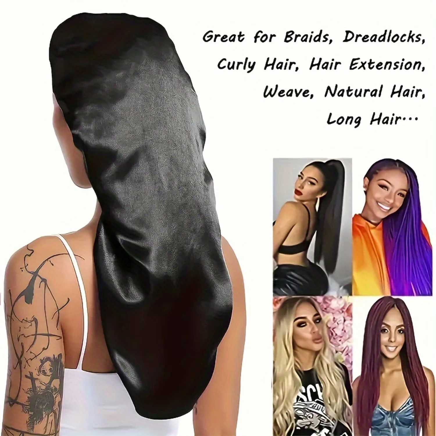 2pcs Long Silky Sleep Bonnet for Straight Curly Hair Extra Large Hair Bonnets for Dreadlocks and Braids Satin Sleeping Caps Z250808