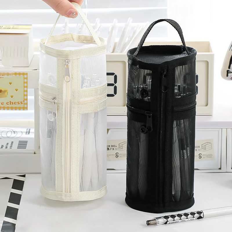 Mesh Dual-use Makeup B Storage Bag Portable B Case Simple Large Capacity B Bucket Holder Travel Stand-up Pouch Y250808