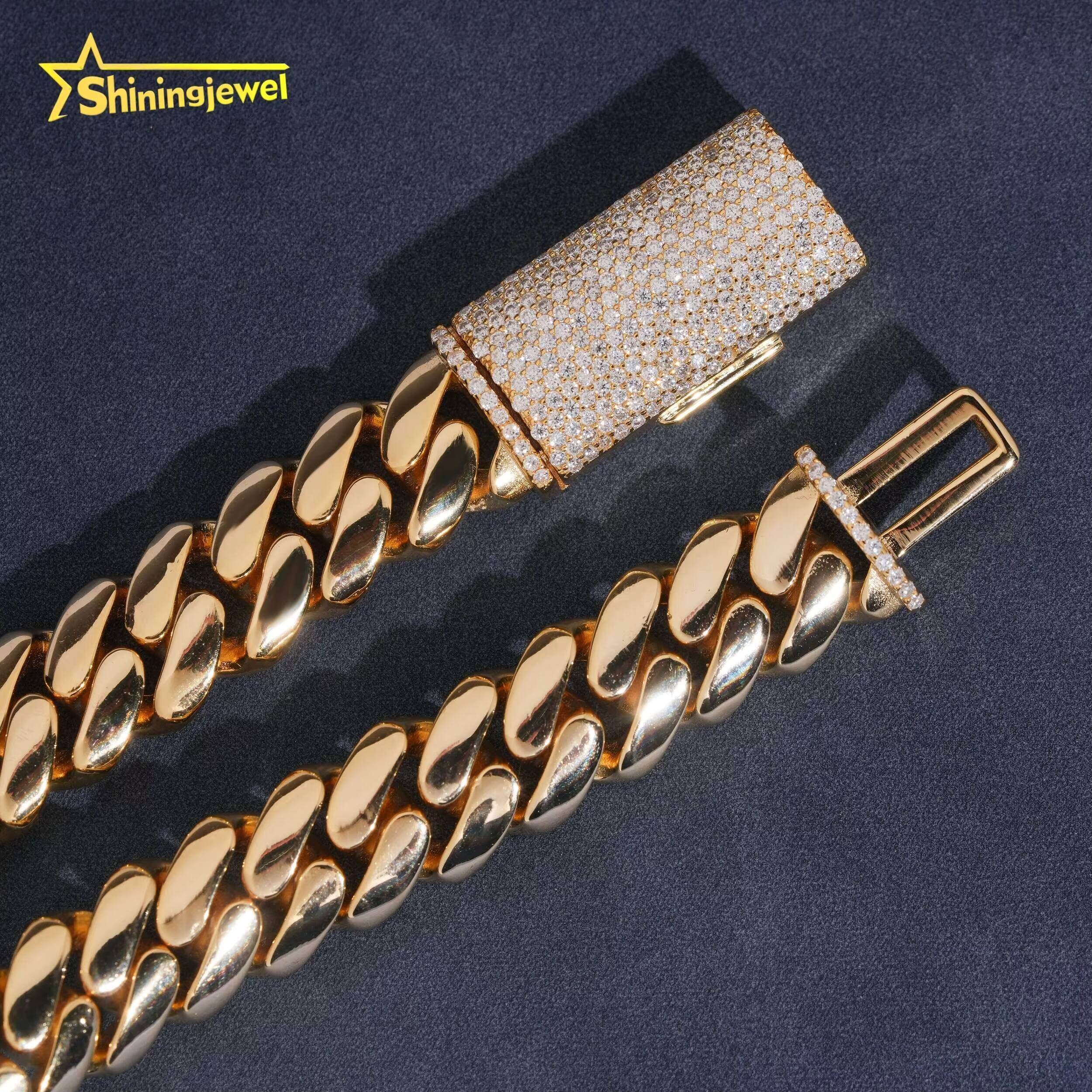 High Quality Hip Hop Jewelry 925 Sterling Silver 12mm Moissanite Lock Plain Cuban Link Chain Bracelet